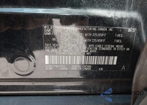 2022 Toyota Rav4 Le z USA, uszkodzony, nr VIN 2T3H1RFV1NW206213